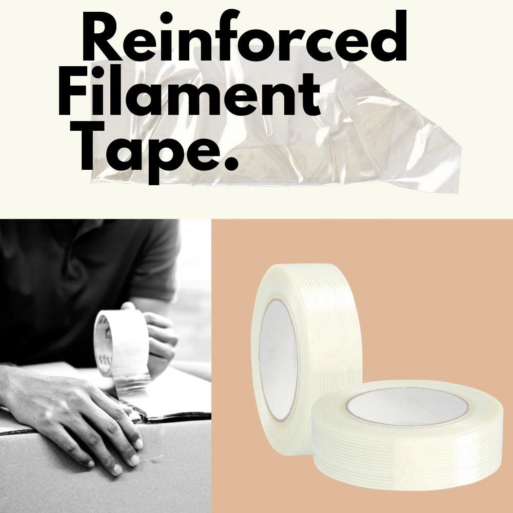 PSBM Filament Tape, 1-1/2 Inch x 60 Yards, 6 Pack, 1.5 Inch Tensilized Fiberglass Strand Tape (105 lb/in)