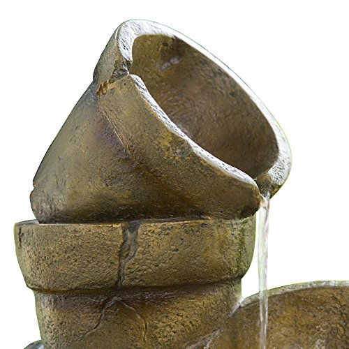 Teamson Home Stacked Pots 3 Tiered Floor Waterfall Fountain With Pump For Outdoor Patio Garden Backyard Decking, 30 Inch Height, Brown #TOP3