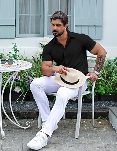 URRU Men's Muscle Dress Shirts Slim Fit Stretch Short Sleeve Casual Button Down Shirts for Men4