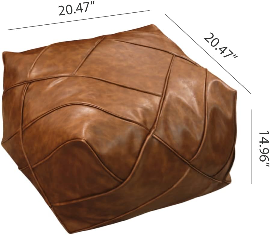 20.47" x 14.96" Unstuffed Faux PU Leather Moroccan Pouf Cover Storage Ottoman Square Floor Cushion Cover Footstool Mocha