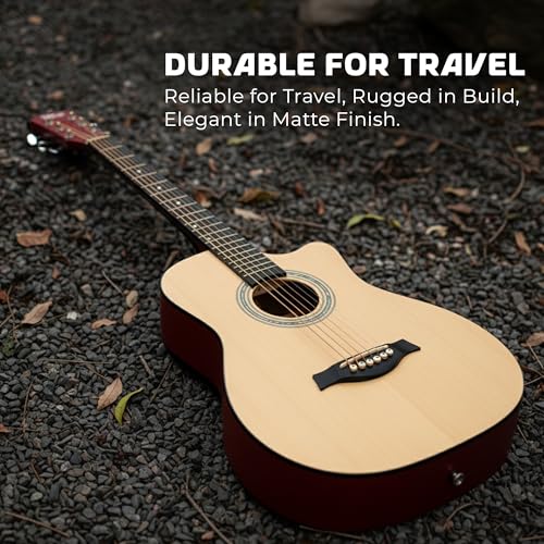 Image of Revel 38 Inches Lindenwood Cutaway Design Acoustic Guitar With Carry Bag And Plectrums. (Natural)