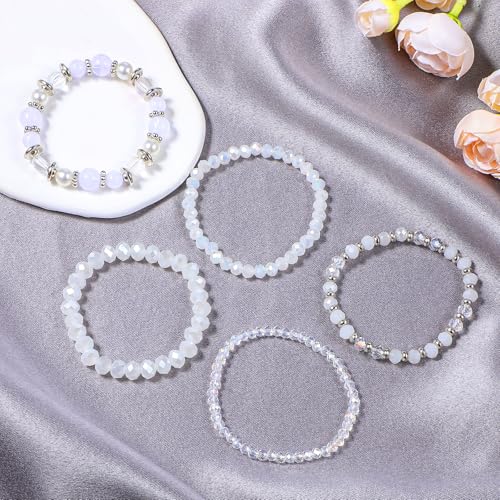 5Pcs Beaded Bracelets For Women, Stretch Bracelet For Women, Beaded Boho Stretch Bracelet Stackable, Pearl Crystal for Women Beaded Bracelets for Women Trendy Jewelry Gift for Women4
