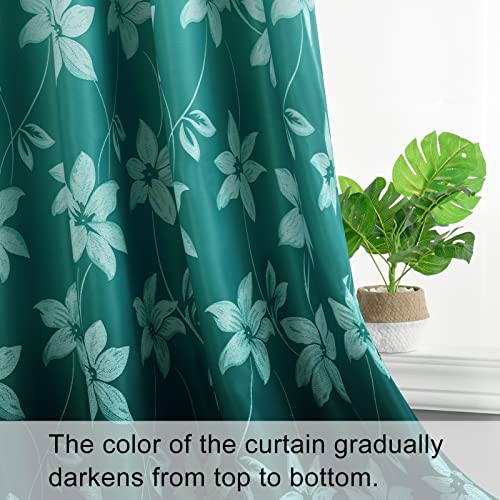 Dwcn Floral Print Blackout Curtains For Bedroom, Ombre Window Curtain Panels, Energy Saving, Thermal Insulated, Decorative Flower Pattern, Grommet Top, Set Of 2 (Teal, Width 52 Inch X Length 63 Inch) #TOP3