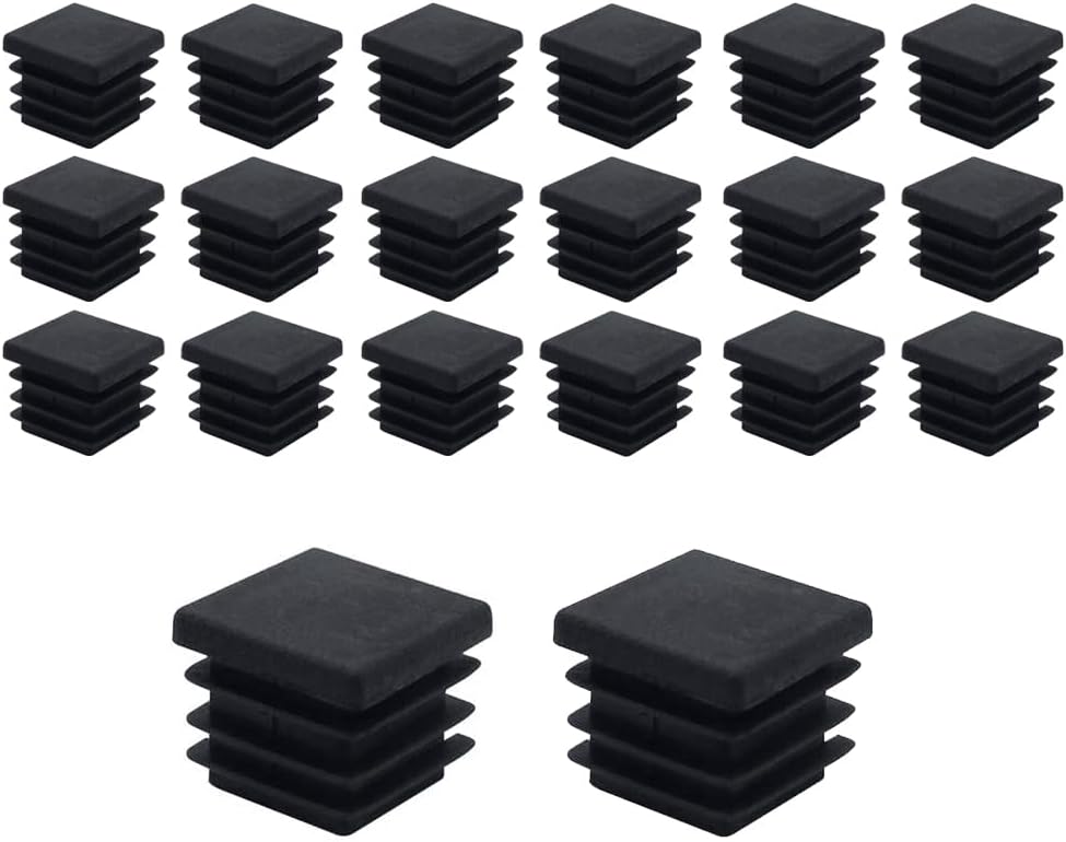 20 Pcs Square Plastic Plugs, Black Tube Inner End Caps, 35mm x 35mm Cover for Furniture Chair Desk Leg Tables Foot, Pipe