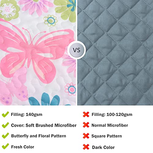 Cmfshape Butterfly Quilt Set King Size,Reversible Quilts,Pink Floral Quilted Bedspread With Shams,Soft Lightweight Microfiber Coverlet All Season(King106 X96 Pink) #TOP4