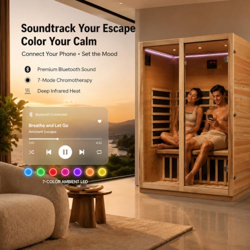 Image of Infrared Sauna,Low EMF,2 Person Sauna,Premium Wood,Indoor Sauna