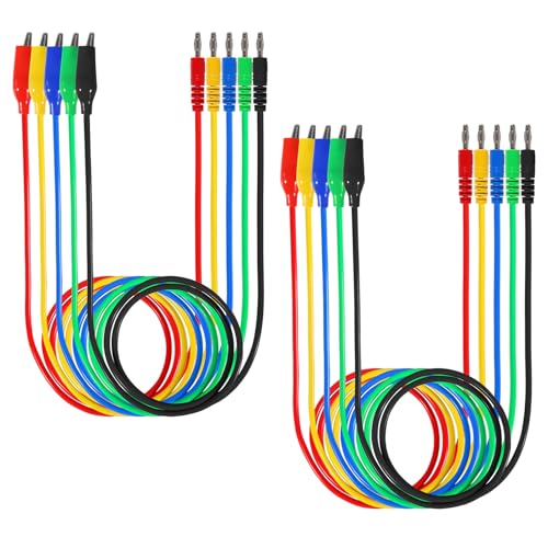 Image of 10PCS Banana Plug to Alligator Clip Test Leads 5 Colors 4mm Banana Plug Crocodile Clips Soft Flexible Cable for Multi-Meter Electrical Test 1m /39.37inch