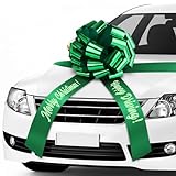 Suncalla 20 Inch Merry Christmas Giant Car Bow Green Pull Bow Waterproof with 20 Feet Ribbon for Christmas Party Car Decoration Gift