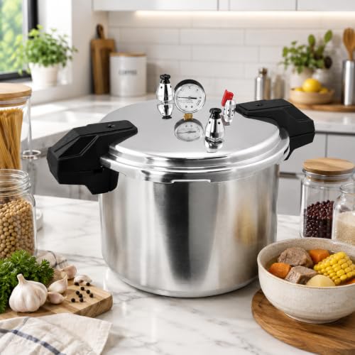 Image of Barton 23 Qt Pressure Cooker & Pressure Canner, Aluminum Canner with Pressure Gauge, Safety Release Valve, Cooking for Home Canning, 23 Quart