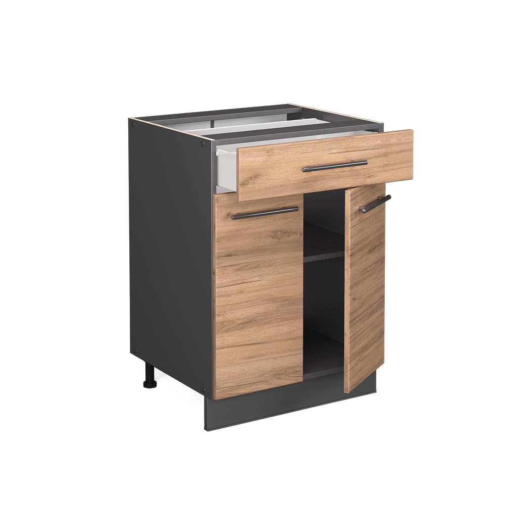 Vicco Mueble bajo de Cocina Fame-Line, Roble Dorado, 60 cm con cajón, sin encimera, para Combinar con Otros módulos de la Serie Fame-Line