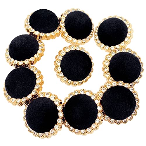 10Pcs Round Shank Buttons For Sewing Black Velvet Gold Button Crafts Coats Clothes Suits Sweaters Dress Bags Decorations 34L/21Mm (13/16 Inch) #TOP2