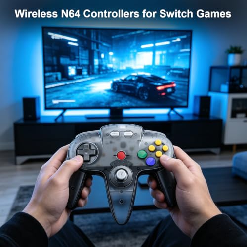 Image of KIWITATA 2.4GHZ Wireless N64 USB Controller Remote Joystick for Switch /Switch 2 Online Games & Windows PC & MAC Clear Gray