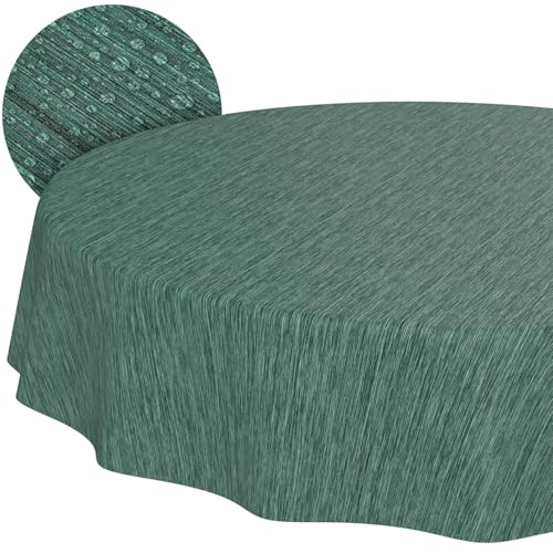 Tischdecke abwaschbar Wachstuch Wachstuchtischdecke Gartentischdecke Leinen-Optik Pflegeleicht Wasserabweisend 140cm (Rund) Grün Schnittkante