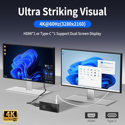 HEIGAOLAPC Fanless Mini PC Stick Win 11, 8GB RAM 128GB eMMC Celeron J4115 2.7 GHz, USB-C Desktop PC, USB3.0 X 2, RJ45 Gigabit Ethernet 4K 60Hz, WiFi BT 5.2, HDMI 2.0 für Geschäft Zuhause Büro