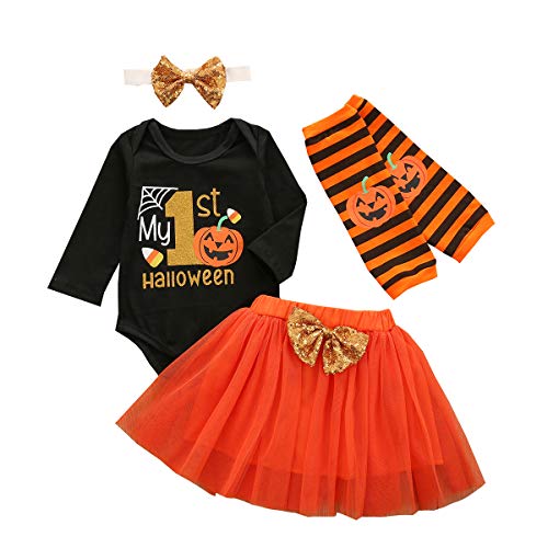DaMohony - Tutu gonna tutù per neonato, fascia e scaldamuscoli da 0 a 24 mesi nero e arancione. 90 cm