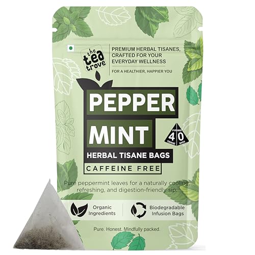 Image of the tea trove Herbal Peppermint Tea Bag Organic-40 Caffeine Free Pepper Mint Tea Bags -Steep Hot Or Iced, 40 Gram,Pack Of 1