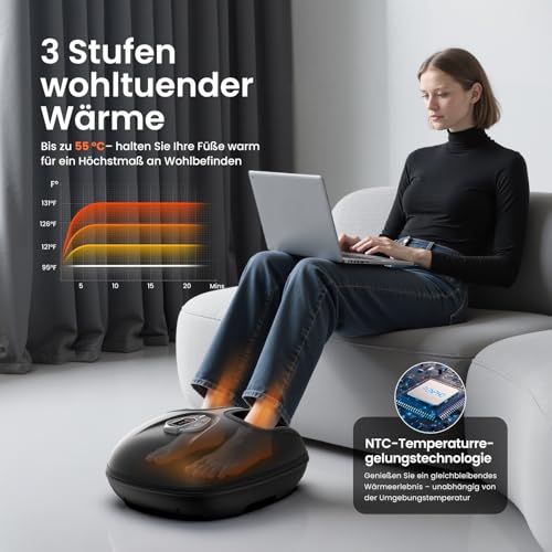 RENPHO Tragbar Fußmassagegerät mit Wärme 2026 Aktualisiert, Fussmassagegerät Elektrisch Testsieger, 3D Kneten, Rollen und Luftkompression, 3 Intensität,Muttertagsgeschenk, Schwarz