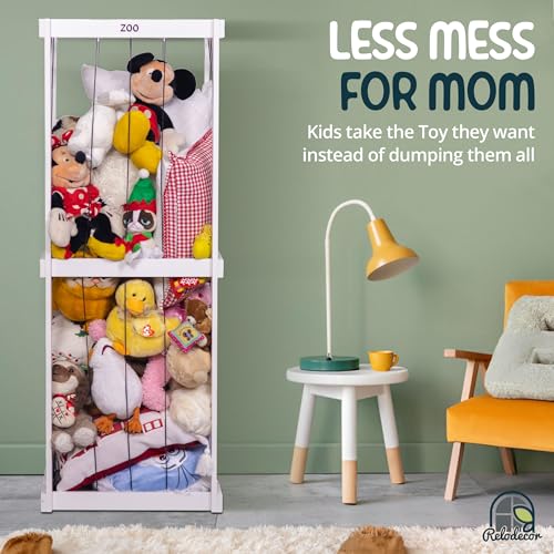 RELODECOR Stuffed Animal Zoo Storage, Wood Zoo Animals Toy Holder, Animal Cage Organizer, Ball Storage, Zoo Cage for Stuffed Animals