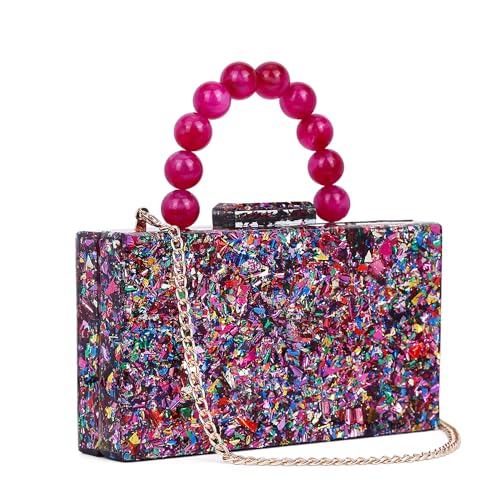 Acrylic Clutch Purses Marbling Handbags for Women Evening Clutch Shoulder Crossbody Bag with Pearl Wrist Wedding Party Bride (Multi-color)