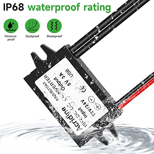 2-Pack 12V 24V DC to 5V 3A USB Female DC Converter Adapter Buck Module3