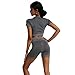 FCCRDS Yoga Pants Women's Tracksuit 2 Piece Seamless Workout Set Short Sleeve Crop Top Sportswear High Waisted Yoga Gym Shorts Yoga Wear(Gris,M)