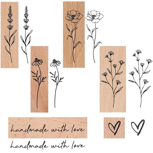 LXUEJIE 6 Stück Holzstempelset, Vintage Stempel Blumen Set...