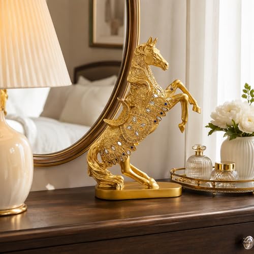 Estatua de caballo de resina dorada de 14.6 pulgadas miniatura 6