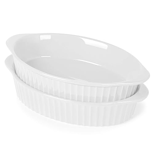 LEETOYI Porcelain Small Oval Au Gratin Pans, Baking Dish Set for 1 or 2 person servings, Bakeware with Double Handle for Kitchen and Home, Set of 2 (White) - White