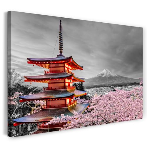 Impression sur toile Japon 80x60 cm cadre en bois véritable paysage de temple asiatique