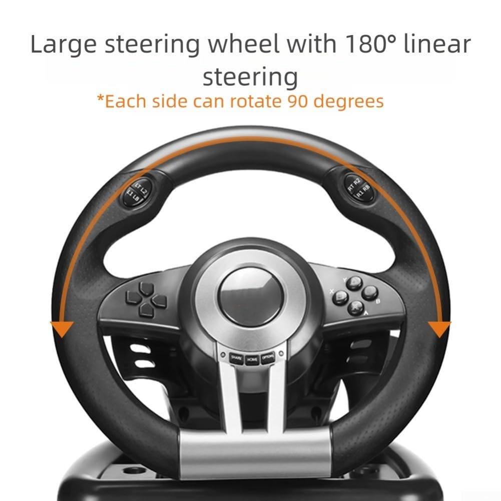 Volante de carreras para PC para PS4 para Nintendo Switch para Xbox One con pedal lineal, construcción de abdominales, color negro, naranja, tamaño compacto, 30 cm, para configuración de juegos Sim