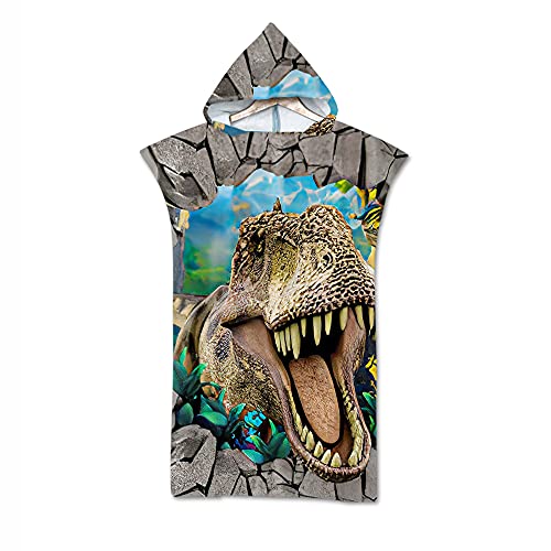 Meiju-shop Peignoir Capuchon Poncho Surf, Mateju Microfibre 3D Impression Sports Bain Robes Nager Serviettes de Plage de pour Unisexe Adulte Enfant (75 * 110cm,Dinosaure) Cover
