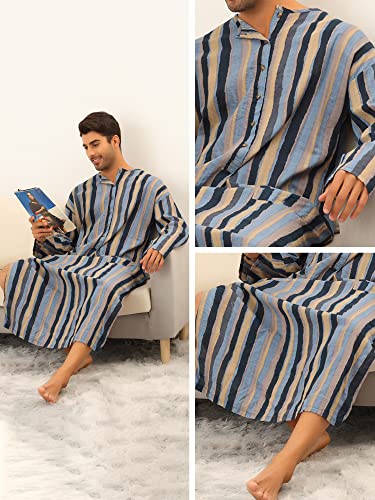 Lars Amadeus Striped Nightshirt for Men's Long Sleeves Button Down Nightgown Henley Shirts with Pockets3