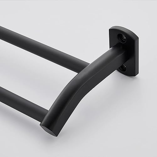Miniatura 5 de Toallero doble negro, toallero de mano para baño, colgador de toallas montado en la pared, barra de toalla de baño negro mate, 12 pulgadas