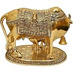 Kamdhenu Cow with Calf & Krishna Gold Colour,Brass,Home Decorative Figure Showpiece | Gold,Standard,Spiritual showpiece | Nandi Cow and Krishna Decorative Showpiece - Image 4