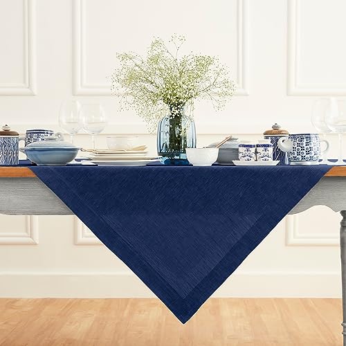 Solino Home 100% Linen Table Cloth, Throw Royal Blue, Athena 52 x 52 in