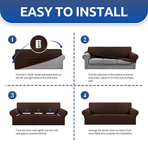 KEKUOU Stretch Single Sofa Slipcover 1 Piece Couch Sofa Cover (31"-55") Furniture Protector 1 Seater Sofa with Elastic Bottom for Kids,Pet.Jacquard Small Checked Pattern Fabric(Small,Chocolate)