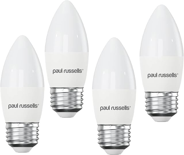 paul russells LED Candle Light Edison Screw E27, 40w Equivalent Bulbs, 5.5W 470LM LED Bulbs, 6500K Daylight Lamps, Classic Frosted C37 ES, Energy Saving Chandelier Lamp Bulbs, Pack of 4