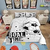 Erosebridal Kids Football Comforter Set Twin Size American Soccer Bedding Set Sports Games Duvet Sets for Boys Girls Children Teens Geometric Polygon Quilt for Bedroom, Black White