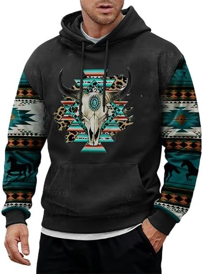 Men's Western Hoodies Ethnic Print Graphic Sweatshirt Retro Long Casual Drawstring Pullover with Pocket - Image 5