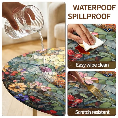 ARTSGOO Round Fitted Tablecloth with Elastic Edge Design Table Cover Waterproof Stain-Resistant Wipeable Table Cloth Fits 32"-36" Round Tables for Camping, Picnic, Dining, Outdoor by ARTSGOO - Image 3