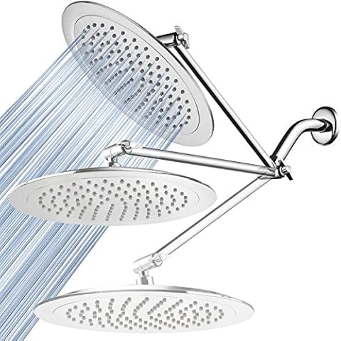 (Round) - AquaSpa 23cm Round Rain Shower Head (180 degrees Adjustable) PLUS HotelSpa 28cm Solid Brass Height/Angle Adjustable Extension Arm Cover