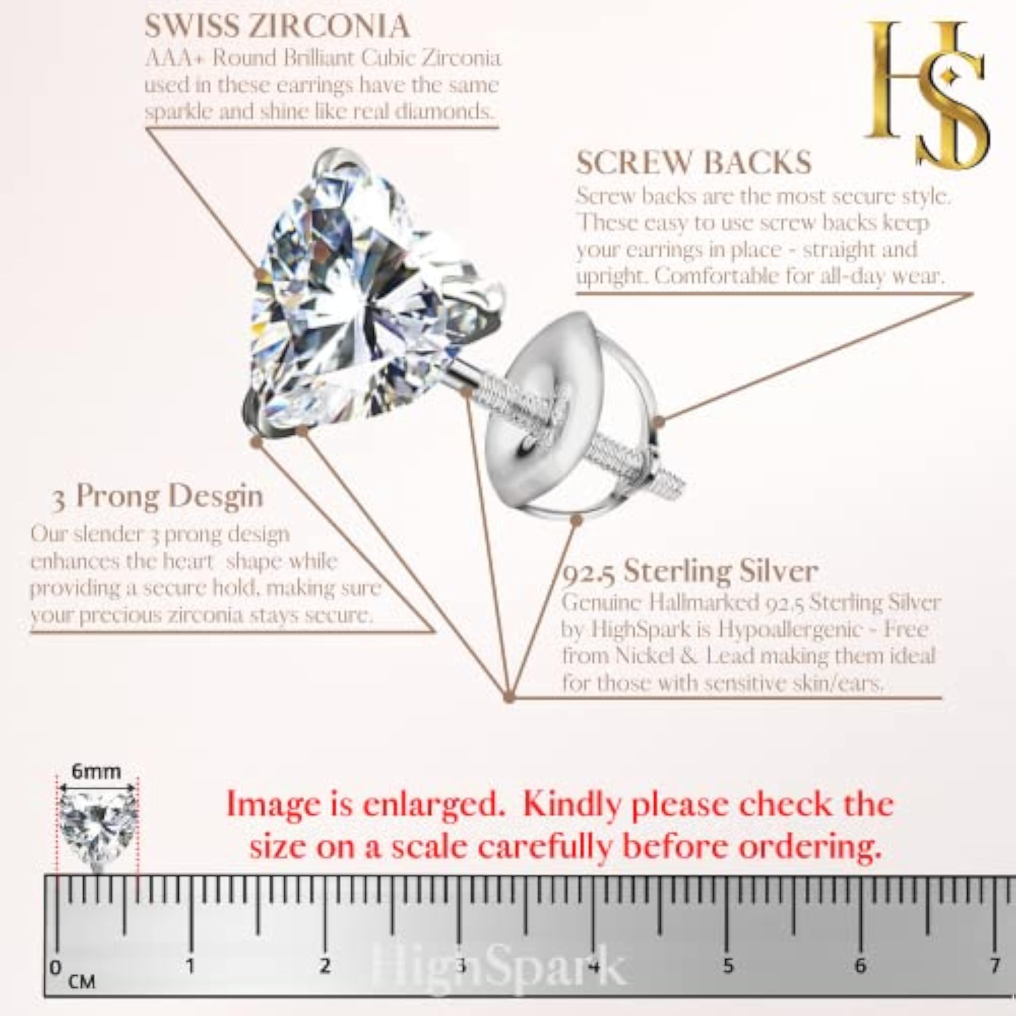 925 Sterling CZ Heart Solitaire Stud Earrings