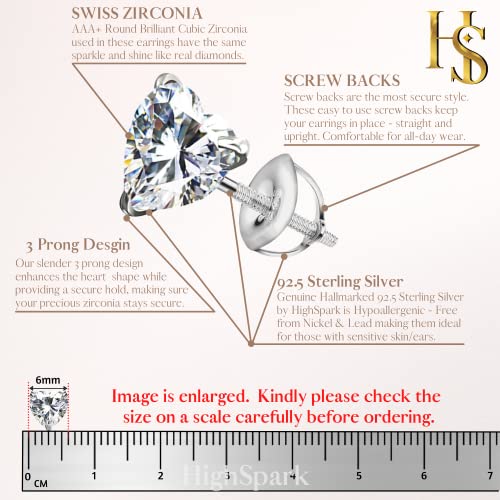 925 Sterling CZ Heart Solitaire Stud Earrings