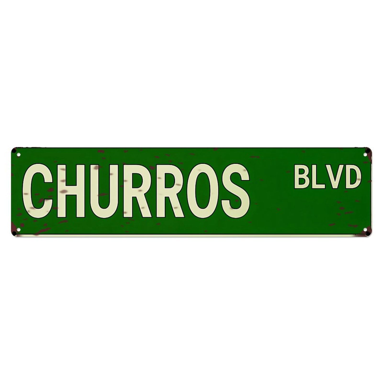 Churros Blvd Street Sign Pattern Vintage Metal Tin Sign Retro Wall Decor for Home Bar Garage Cafe, Indoor & Outdoor Decorative Metal Poster, 4x16 Inch