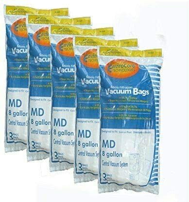 EnviroCare Replacement Vacuum Bags for Modern Day 8 Gallon Central Vacuums 15 Pack