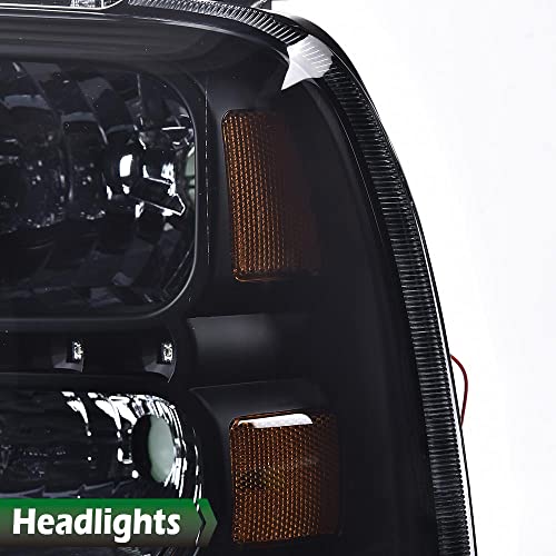 Image of GRAND ORANGE LED DRL Headlights Assembly, Compatible with 2005 2006 2007 Ford F250 F350 F450 F550 Super Duty bumper Headlamp, Amber Corner Headlight(Smoky lens Black Housing Amber Reflector)