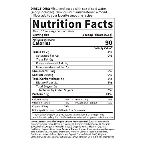 Garden of Life Organic Plant Protein Vanilla Powder, 10 Servings | Probiotics & Enzymes - Plant Based Powder, Amino Acids, Non-GMO, Grain-Free, Gluten-Free, Vegan - image 6