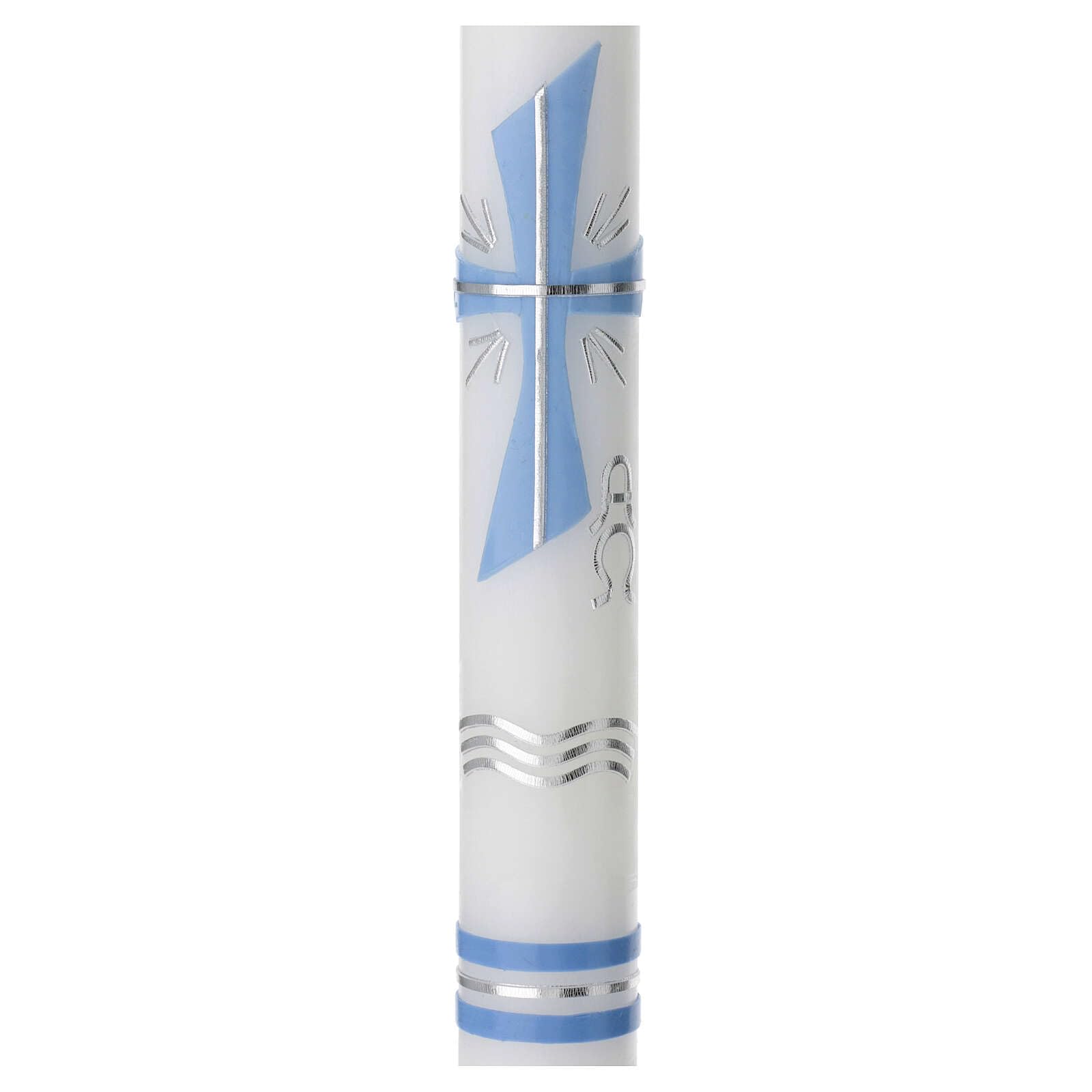 Large Candle for Baptism, Light Blue Cross, 400x30 mm