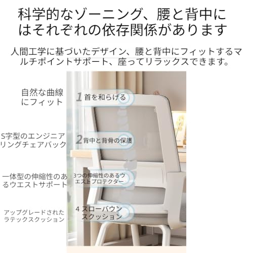Zekono デスクチェア メッシュ オフィスチェア 疲れない ミーティングチェア 軽量 会議椅子 バランスチェア 椅子 おしゃれ 人間工学 厚手クッション (黒いフレームと黒いメッシュ,スポンジシートクッション) [4]