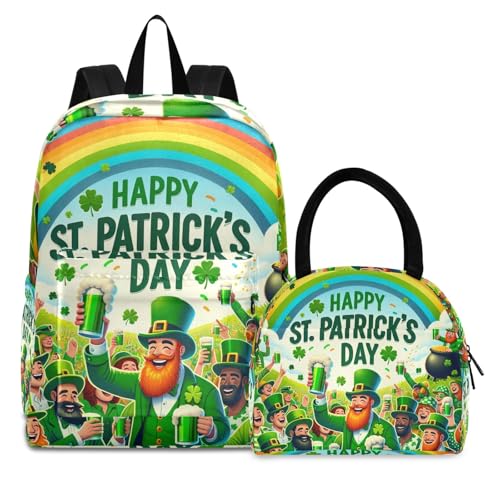 Kids School Bag Set Waterproof Picnic Backpack, Backpack with Lunchbox, St Patricks Day